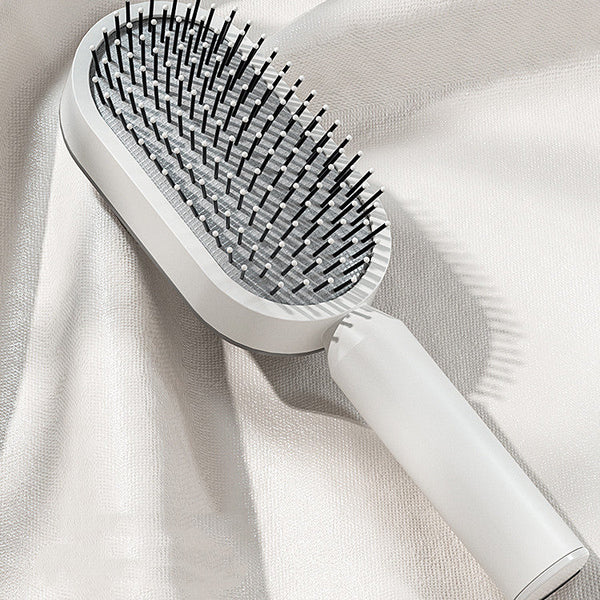 One-Press Self Cleaning Hair Brush Standing Base Women