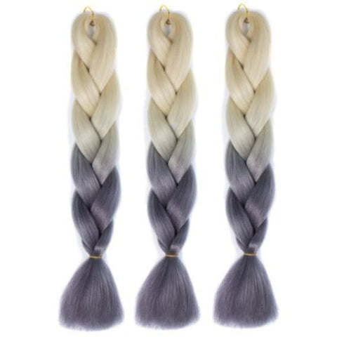 Multicolor Ombre High Temperature Fiber Braided Long Hair Extensions Off White Grey