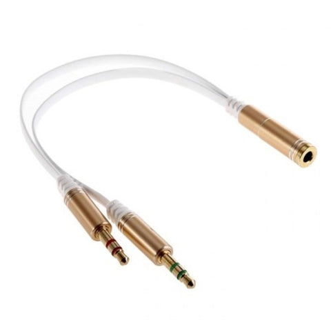 1 To 2 3.5Mm Audio Adapter Cable For Headset / Flat Line Golden