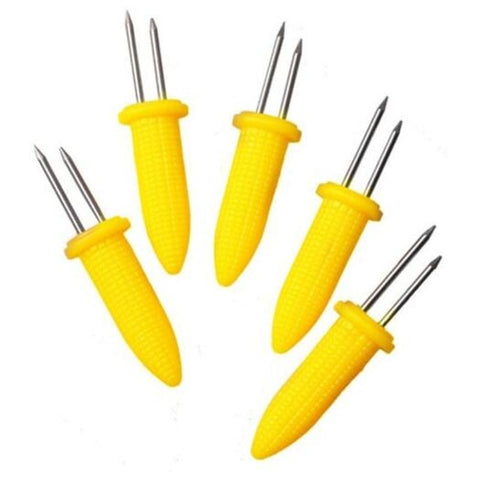 10 Pcs Bbq Corn Holder Fork Multi Function Stainless Steel Barbecue Tool Party Yellow