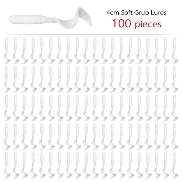 100Pcs 4Cm Soft Artificial Fishing Lures Swimbait Tail Grub Worm Moggot Baits White