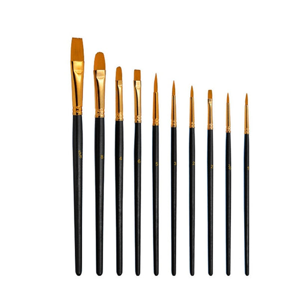 10Pcs Artist Nylon Paint Brush Professional Watercolor Acrylic Wooden Handle Painting Brushes Supplies Stationery