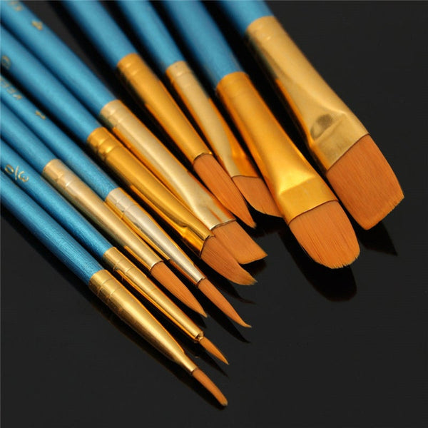 10Pcs Nylon Wooden Handle Paint Brush Set For Kids Watercolor Gouache Drawing Painting Art Supplies