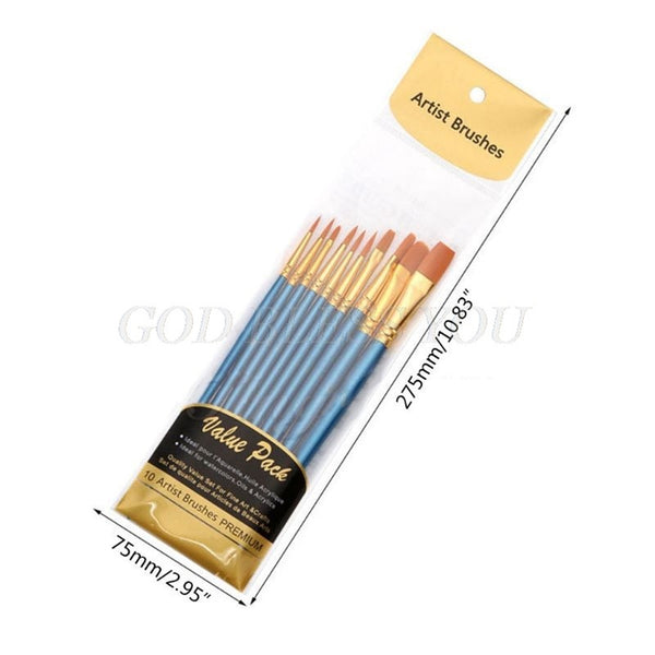 10Pcsset Artist Paint Brush Round Pointed Tip Nylon Hair For Acrylic Watercolor Oil Painting Ping