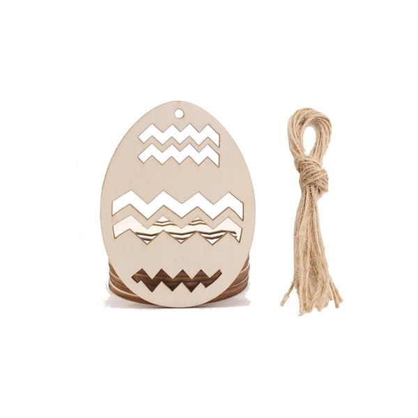 10Pcs Wooden Hollowed Egg Pendants Easter Hanging Ornament Craft Decorations