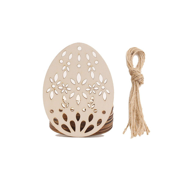 10Pcs Wooden Hollowed Egg Pendants Easter Hanging Ornament Craft Decorations