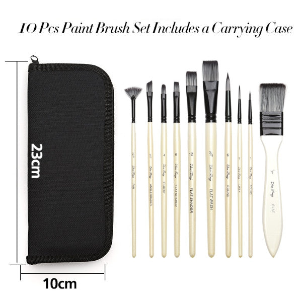 10Pcs Paint Brushes Set Add Carrying Case Nylon Hair For Artists Acrylic Oil Watercolor Gouache Supplies