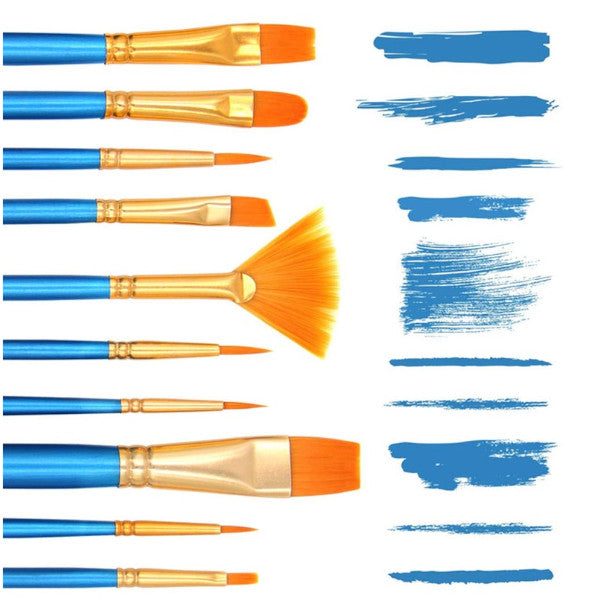 10Pcs Paint Brushes Watercolor Gouache Painting Nylon Hair Short Rod Oil Acrylic Art Supplies