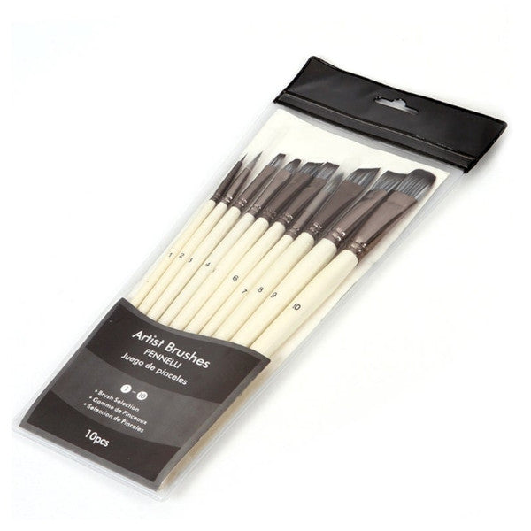 10Pcs Synthetic Nylon Hair Wood Paint Brushes Set For Artist Acrylic Gouache Oil Watercolor Painting Supplies