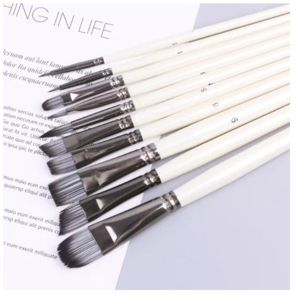 10Pcs Synthetic Nylon Hair Wood Paint Brushes Set For Artist Acrylic Gouache Oil Watercolor Painting Supplies