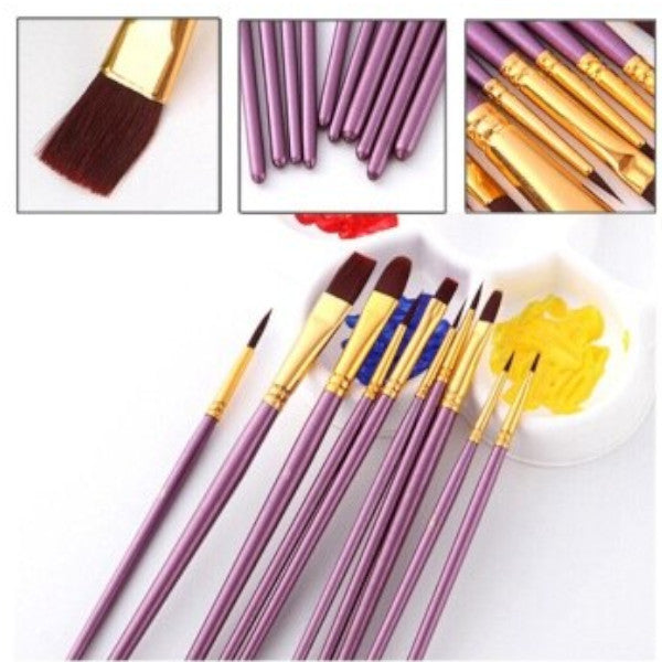 10Pcsset Watercolor Pen Paintbrush Nylon Hair Brushes Artist Oil Painting Set