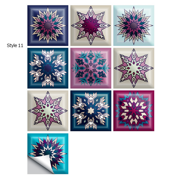 10Pcs/Set Mandala Crystal Hard Film Tiles Wall Stickers Kitchen Bathroom Wardrobe Decoration Art Mural Waterproof Pvc Decal