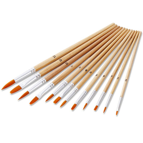 12 Pcsset Paint Brush Different Size Log Color Nylon Hair Oil Painting Brushes Set For Watercolor Acrylic Drawing Art Supplies