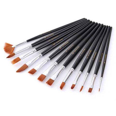 12 Pcsset Watercolor Paint Brushes Set Nylon Hair Painting Variety Style Short Rod Oil Acrylic Drawing Pens Art Supplies