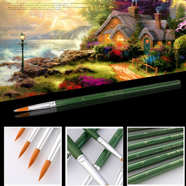 12Pcs Acrylic Paint Brushes Pointed Nylon Hair Watercolor For Painting