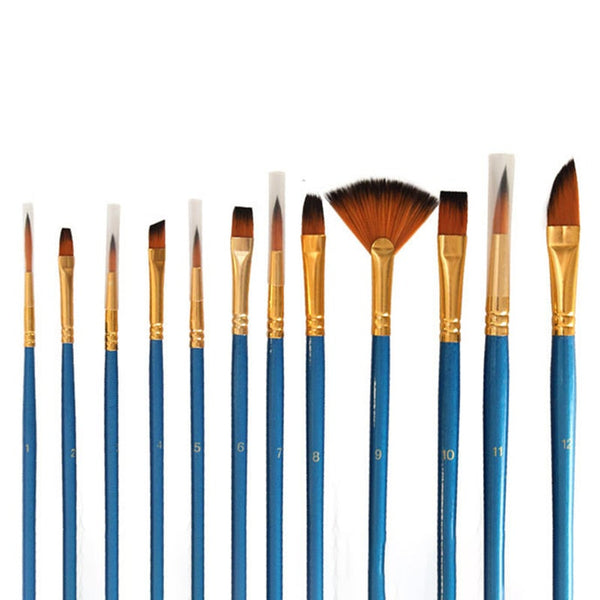 12Pcs Set Nylon Paint Brush Profession Watercolor Brushes For Wooden Handle Oil Acrylic Painting Pen Art Supplies