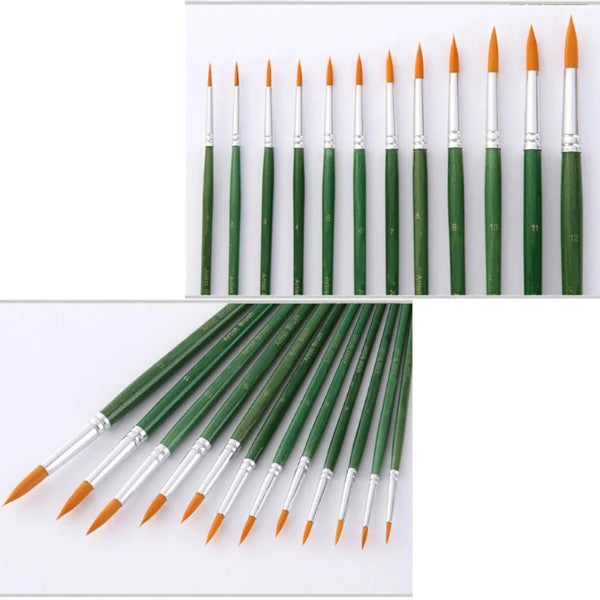 12Pcs Acrylic Paint Brushes Pointed Nylon Hair Watercolor For Painting
