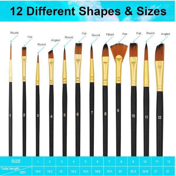 12Pcs Nylon Paint Brushes Pen Professional Oil Watercolor Paintbrush Set With Color Palette And Pencil Case For School Supply