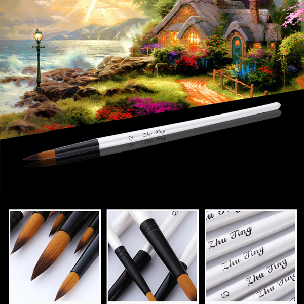 12Pcs Tip Flat Paint Brushes Set Artist Acrylic Oil Watercolor Painting Craft Kit Nylon