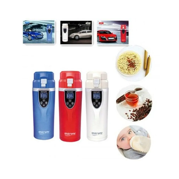 12V / 24V 350Ml Portable Car Stainless Steel Electric Heating Kettle Mini Travel Coffee Tea Milk Cup Mug Thermal Water Bottle Ruby Red