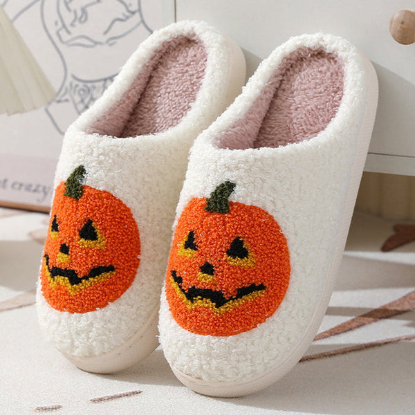 Halloween Pumpkin Cartoon Slippers Warm Winter Men And Women Couples Indoor House Shoes