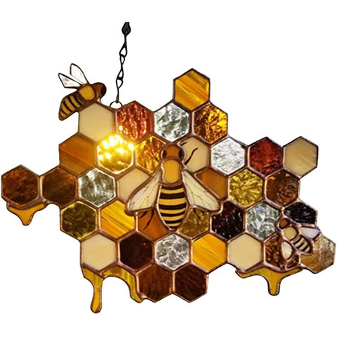 Acrylic Beehive Suncatcher Bumblebees Hanging Window Decoration