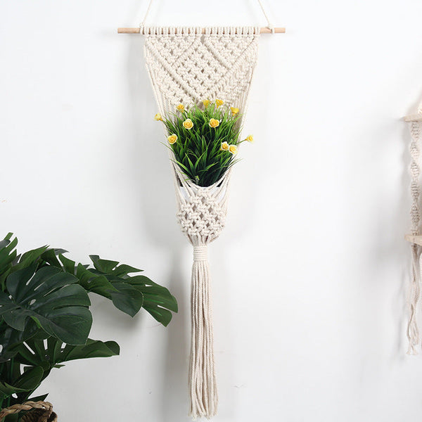 Macrame Boho Hanging Flower Basket Woven Wall Vase Home Decor