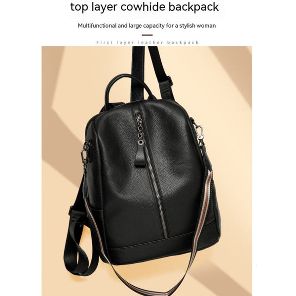 First Layer Cowhide Commuter Large Capacity Korean Style Fashion Backpack
