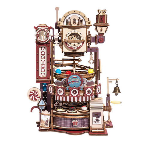 Robotime Rokr Diy Chocolate Factory 3D Wooden Puzzle Assembly Marble Run Toy Gif