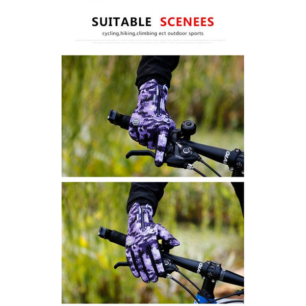 Outdoor Camouflage Sports Touch Screen Ski Gloves Full Finger Zipper Purple