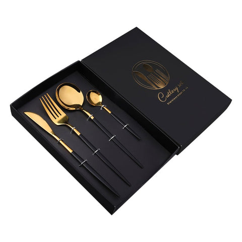 Black Gold Tableware Stainless Steel Cutlery Set Fork Teaspoon Knife Spoon