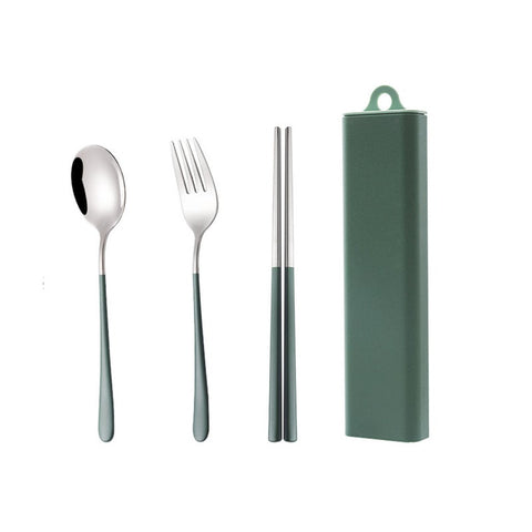 Portable Dinnerware Set Stainless Steel Chopsticks Spoon And Fork With Box Travel Lunch Student Utensil