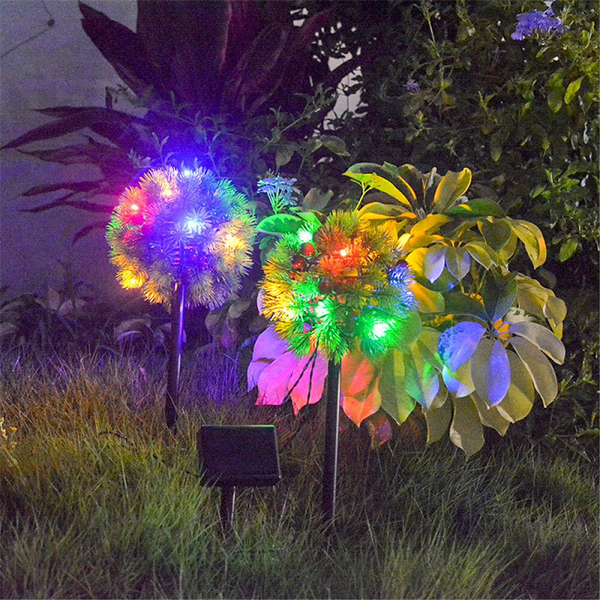 Garden Solar Light Pine Needle Butterfly Flower Ball Stake Lamp