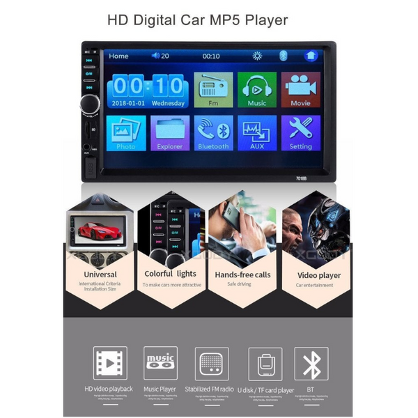 New 7 Inch 2 Din Touch Screen Car Mp5 Player Bluetooth Stereo Fm Radio Usb / Tf Aux