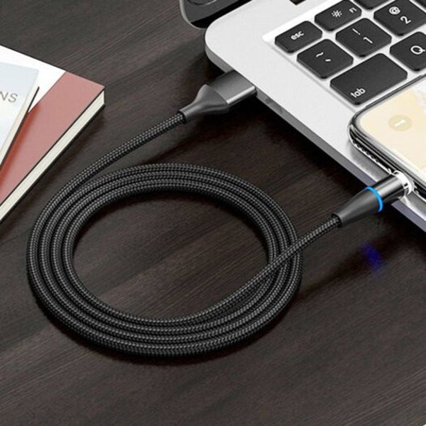 2 In 1 Micro Usb Type C Magnetic Fast Charge 480Mbps Data Transmission Line Charging Cable With Tail Led Indicator Light 2M Black
