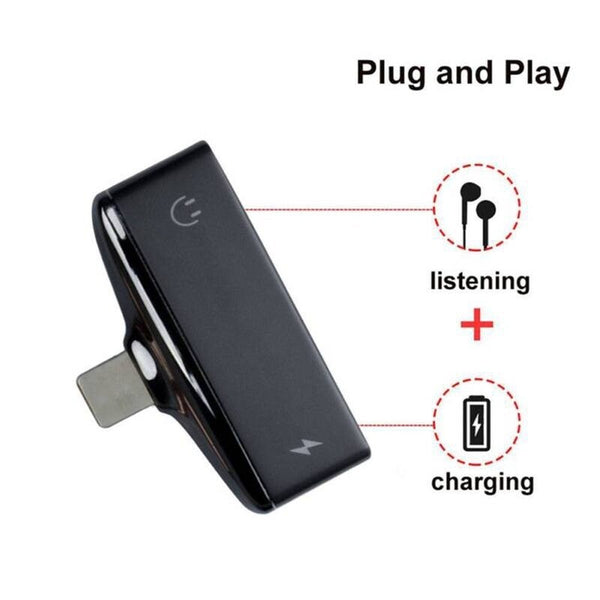 2 In 1 Mini Lightning Splitter Adapter Metal Audio Aux Converter With Dual Ports 3.5Mm Headphone Jack Charging For Iphone X 8 7 Ipod Ipad Ios Devices Black
