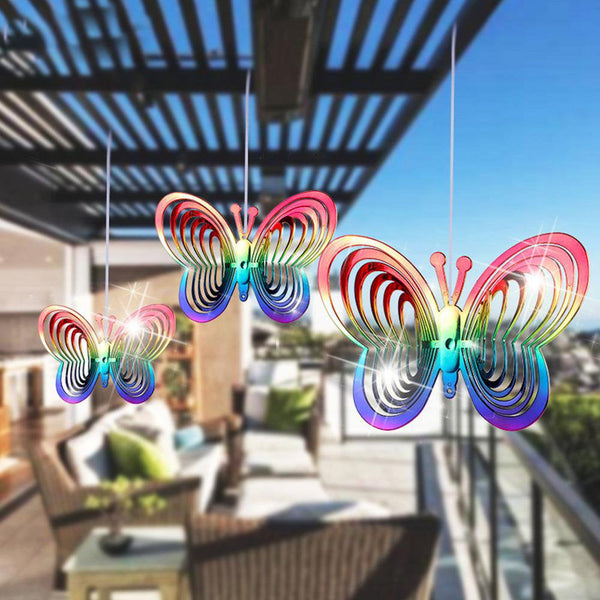 2 Pcs Bird Repeller Butterfly Wind Spinner Garden Yard Hanging Ornament Gradient Colorful Home Decor