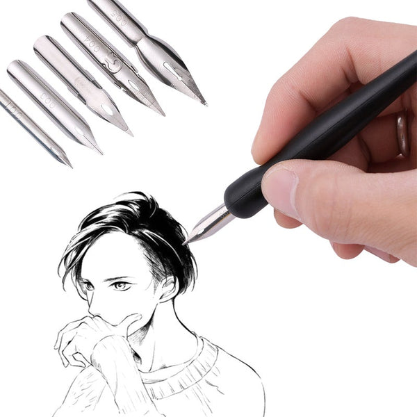 2 Set Cartoon Manga Pen Tip Calligraphy Drawing Tool 5 Nib Holder 1 Eraser Painting Supplie