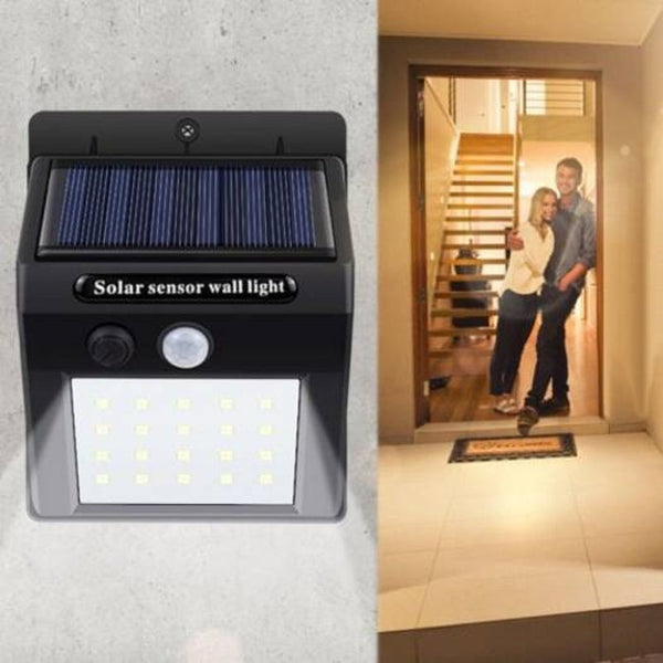 20 Led Super Brightness Wall Light Body Sensor Pir Solar Powered Energy Saving Household Lamp Black 1Pc