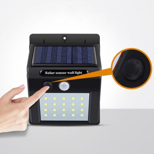 20 Led Super Brightness Wall Light Body Sensor Pir Solar Powered Energy Saving Household Lamp Black 1Pc