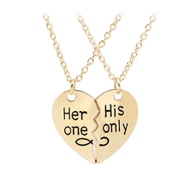 Heart Shape Pendant Couples Necklace Her One His Only Valentine's Day Romantic Gifts