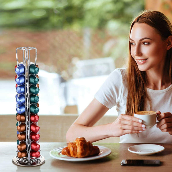 360 Rotating Tower 40 Capsules Coffee Pod Holder Stand Rack
