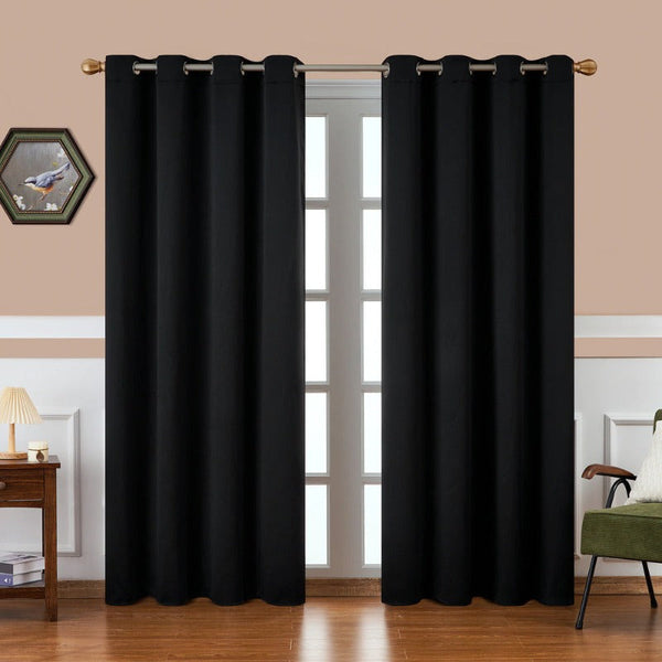 2Pcs Black Blackout Window Eyelet Curtains