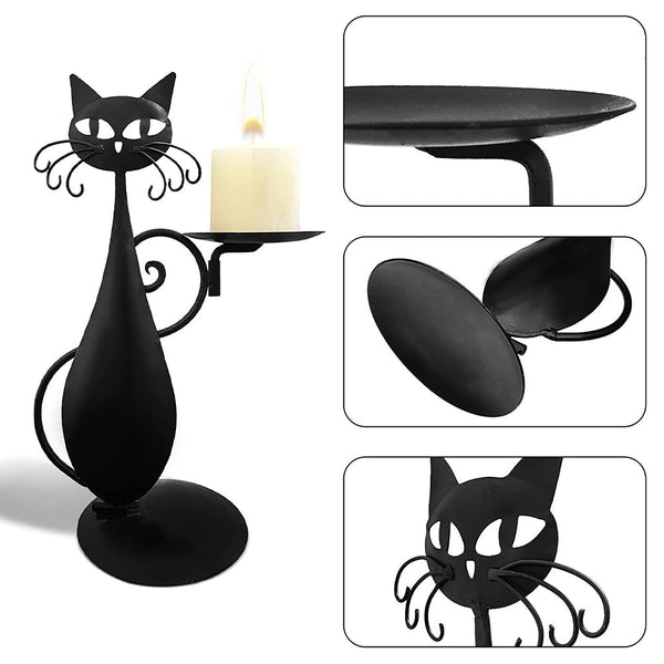 Vintage Black Cat Candle Holder Pillar Candles Led Flameless