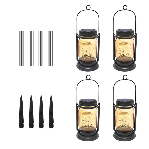 Lumiro 4 Pack Solar Hanging Mason Jar Lights Decorative Lantern With Stake