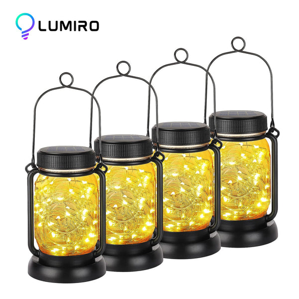 Lumiro 4 Pack Solar Hanging Mason Jar Lights Decorative Lantern With Stake
