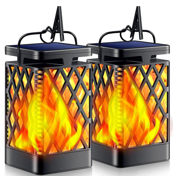 Lumiro 2 Pack Flickering Flame Solar Garden Pendant Lights Realistic Flames Ip65