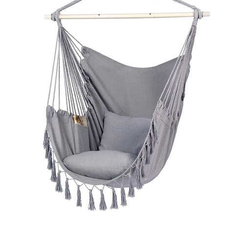 Hyperanger Hammock Chair Hanging Rope Swing With 2 Cushions Grey Comfortable