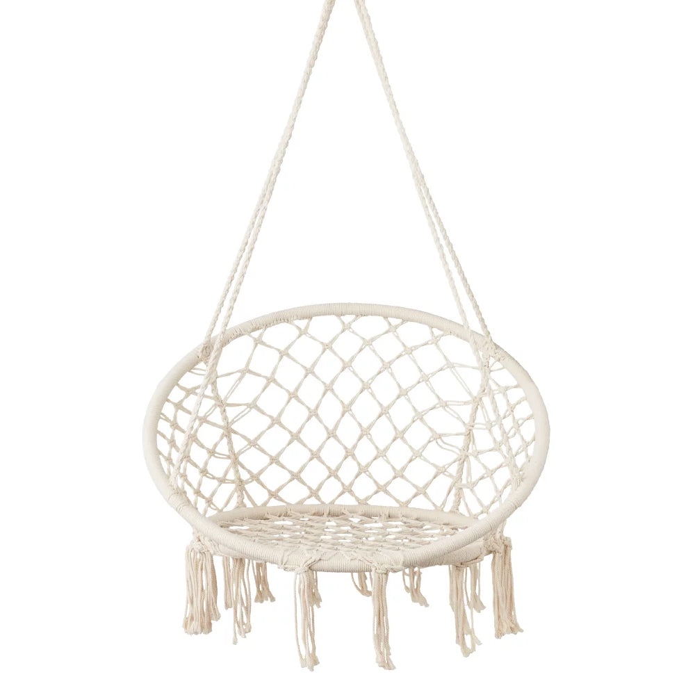 Hyperanger Macrame Swing Chair Hanging Cotton Rope Hammock For Ultimate Comfort