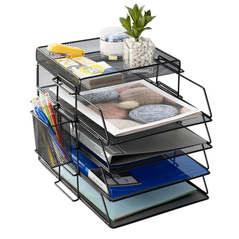 Storfex 5-Layer Stackable Mesh File Storage Rack With Pen Holder